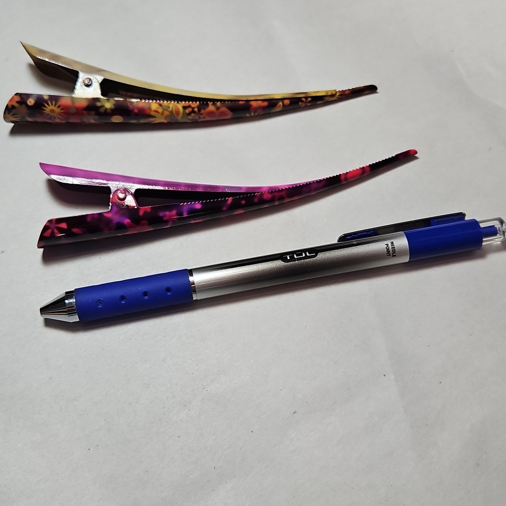 Floral Pattern Long Hair Clips - Pink & Orange - Picture 3 of 8